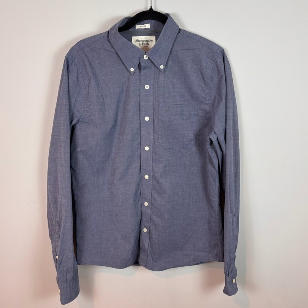 Abercrombie &‎ Fitch Muscle Chambray Button down Shirt Mens size Large Classic